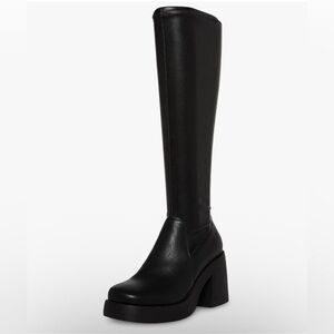 Madden Girl LAX Equestrian Black Flared Heel Square Toe Knee-High Women's Boots
